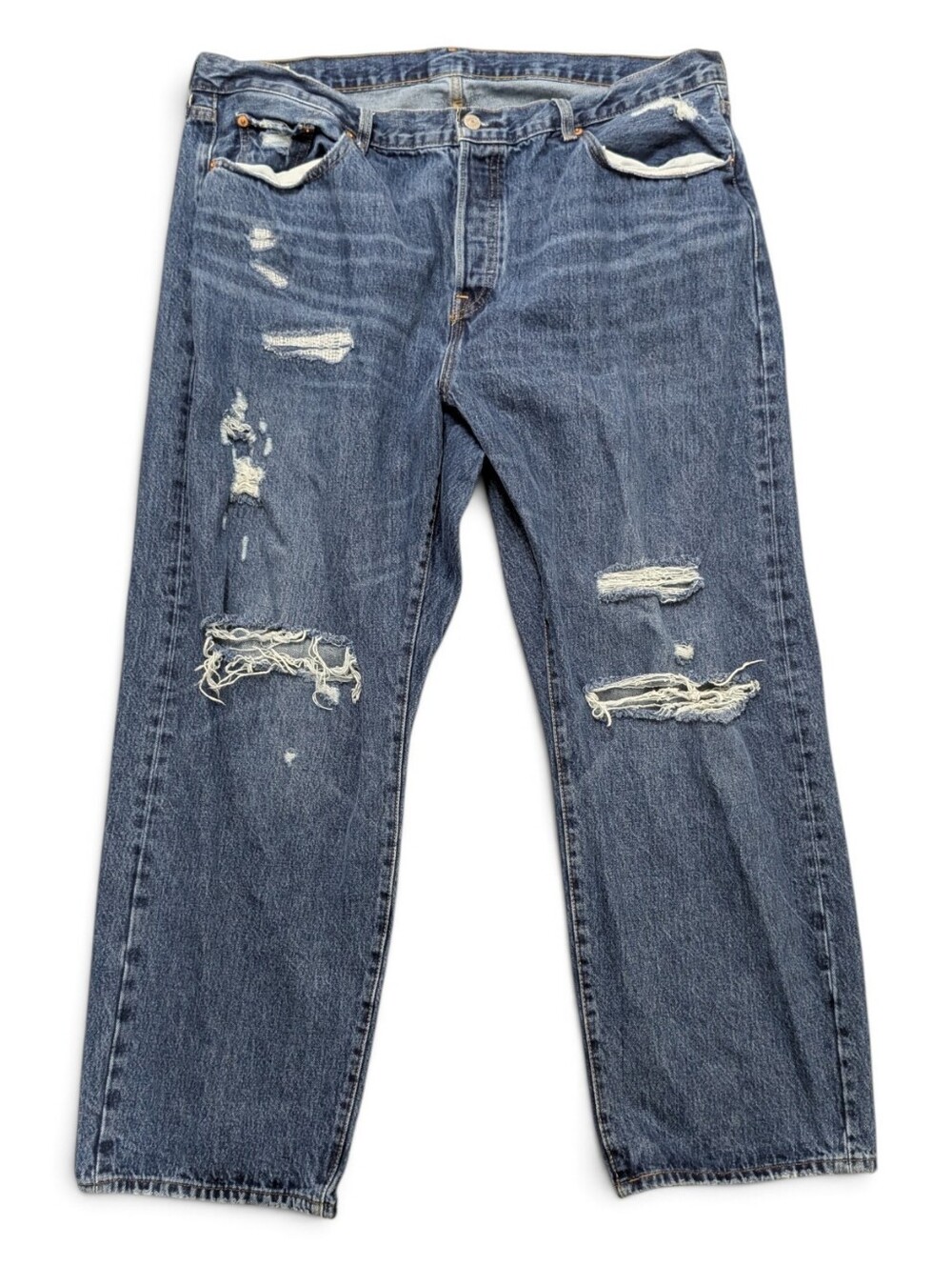 Levi's 501 Jeans Women's 18 W Premium Denim Blue Distressed Button Fly High Rise